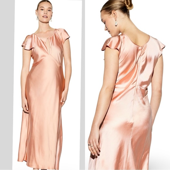 NWTS💓THE OCCASION XL💓ELITE LINE PINK BLUSH SATIN FLUTTER SLEEVE FITTED MIDI MAXI - Picture 11 of 16